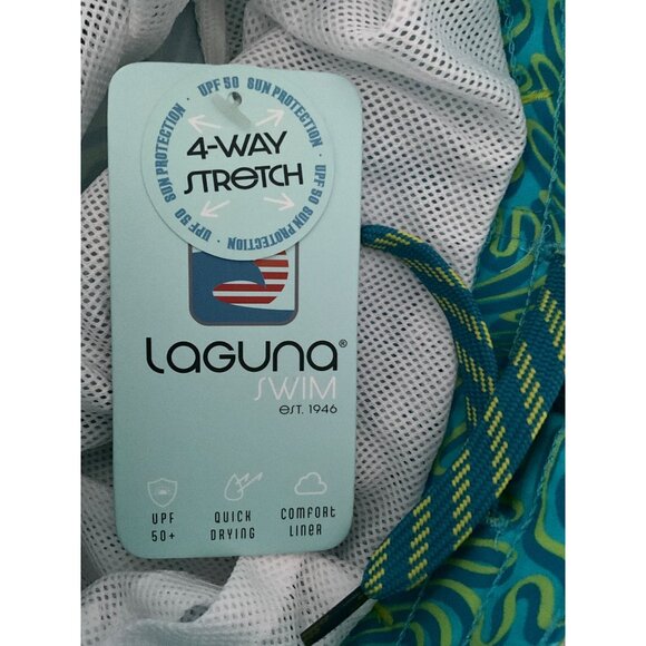 Laguna Swim Shorts M 10/12 Boys Teal & Neon Green Abstract Print 90% Polyester 1 - Picture 8 of 9